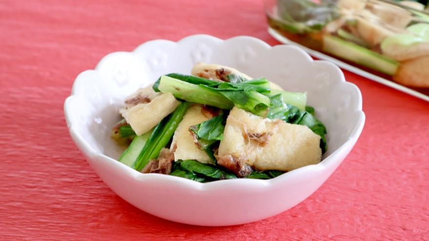 小松菜と油揚げのやさしいだし蒸し